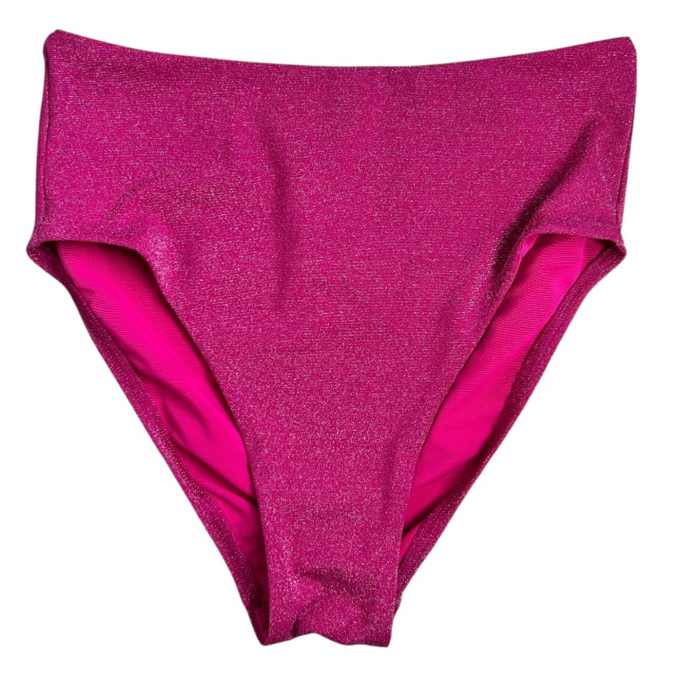 LANDS END NWOT! Women’s High Waisted Bikini Bottoms Bright‎ Magenta Shine 8